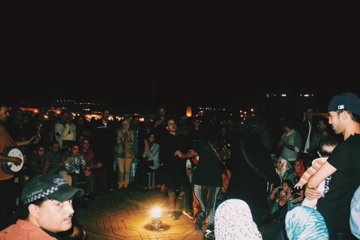 Lauren in a drum circle in the Jemaa el-Fna