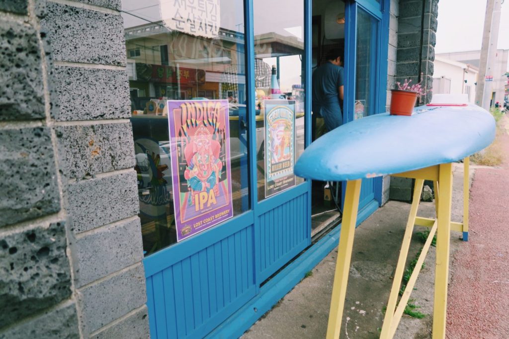 Surf-themed fish and chips shack on Jeju Island