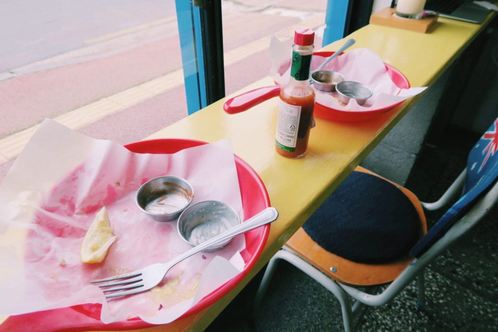 Empty Fish and Chip Plates at Willala Fish and Chips on Jeju Island