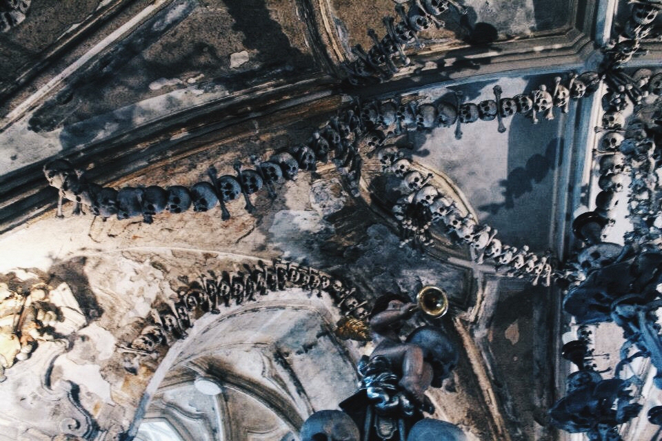 Skull Ceiling at the Sedlec Ossuary in the Czech Republic