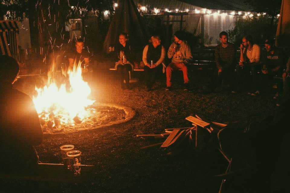 Campfire at The Tent Hostel in Munich, Germany for Oktoberfest