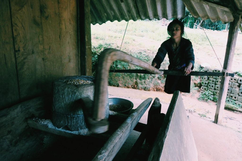 Hmong Hill-tribes grinding corn in Sapa, Vietnam