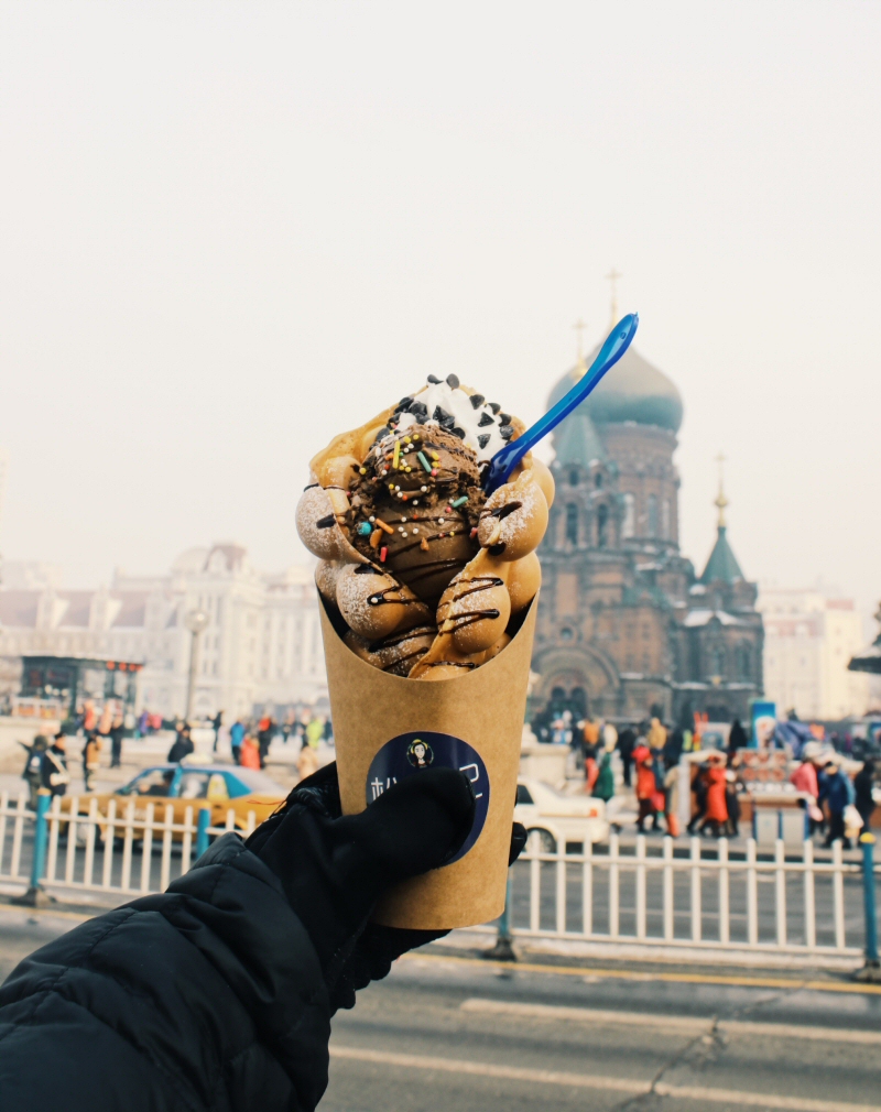 Harbin, China Street Food: Ice Cream Egg Waffle