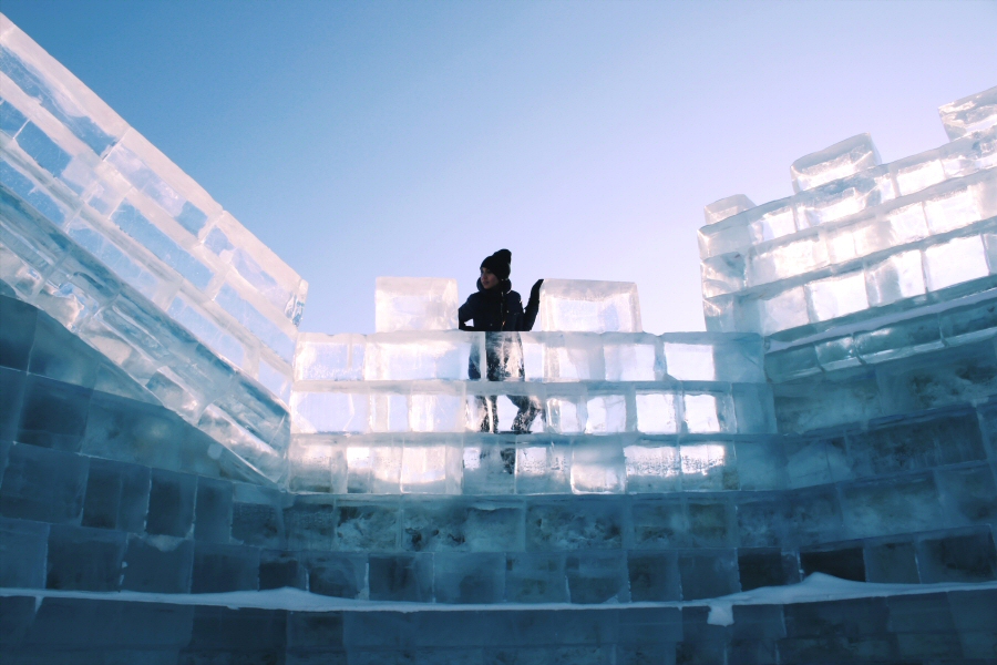 Lauren at Harbin Ice Castle, China Ice Sculpture