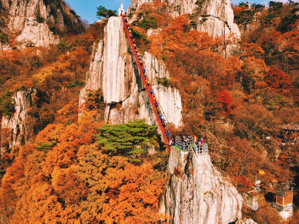 Daedunsan Mountain Staircase during fall in South Korea