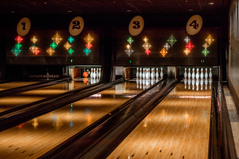 Some of the lanes at Splitsville Downtown Disney Bowling