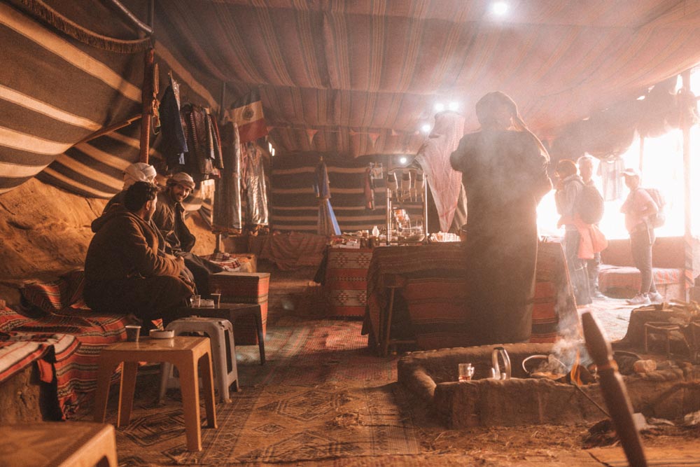 Enjoying Bedouin tea in Wadi Rum, Jordan