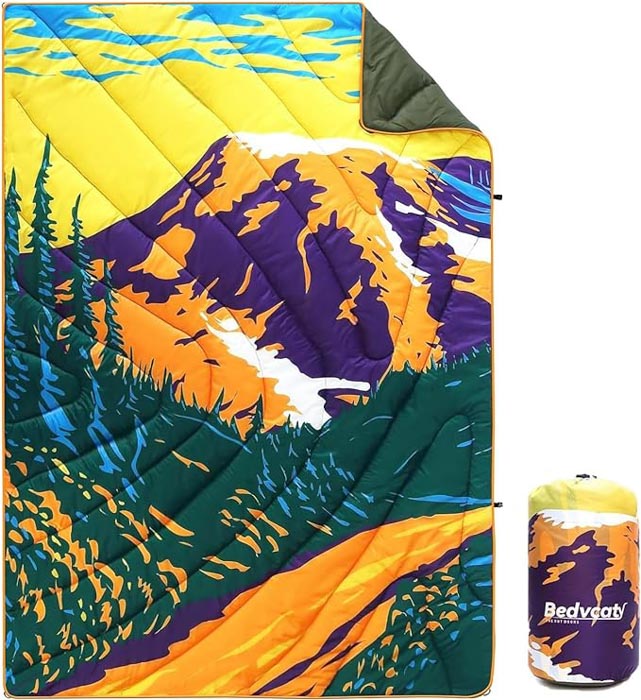 This colorful camping blanket is one of the best gifts for outdoorsy moms