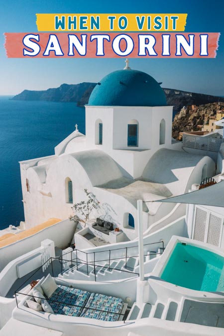 When is the best time to visit Santorini, Greece? We'll get into the best months to visit Santorini so you can make the most of your visit to this picturesque Greek island! Whether you want to visit in the high season, off season or shoulder season—we'll break it down for you! when to visit santorini travel | when to travel to santorini greece travel | visiting santorini | when to go to santorini greece | is october a good time to visit santorini greece | santorini travel guide