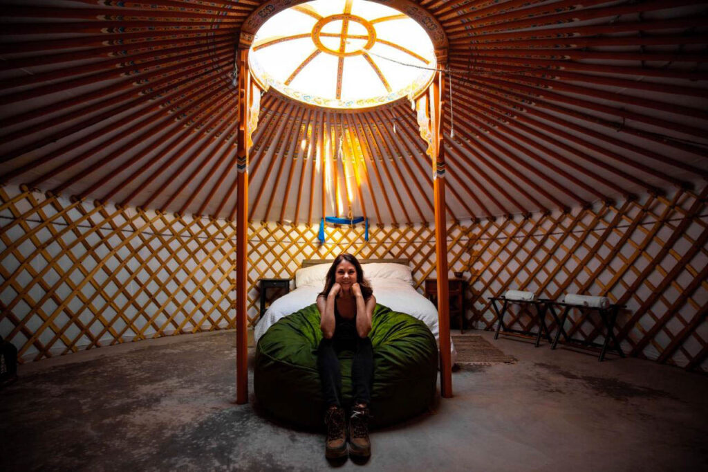 Inside the Joshua Tree yurt at 28 Palms Ranch